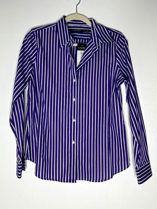 Lauren Ralph Lauren Tops - Lauren by Ralph Lauren Purple White Striped Button Down Dress Shirt Women Size 8